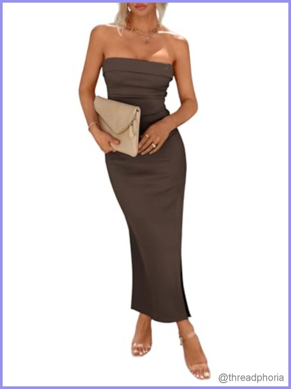 Strapless Bodycon Maxi Dress with Side Slit Summer Formal